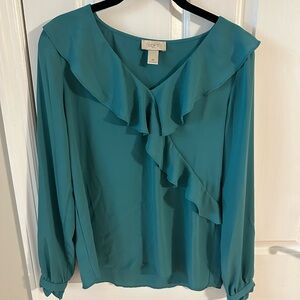LOFT Turquoise Ruffle Blouse